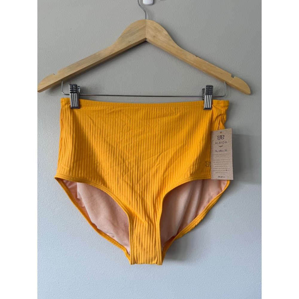 Albion Fit Groove High-Waisted Bottoms Size M Marigold Ribbed Bikini Swimwear